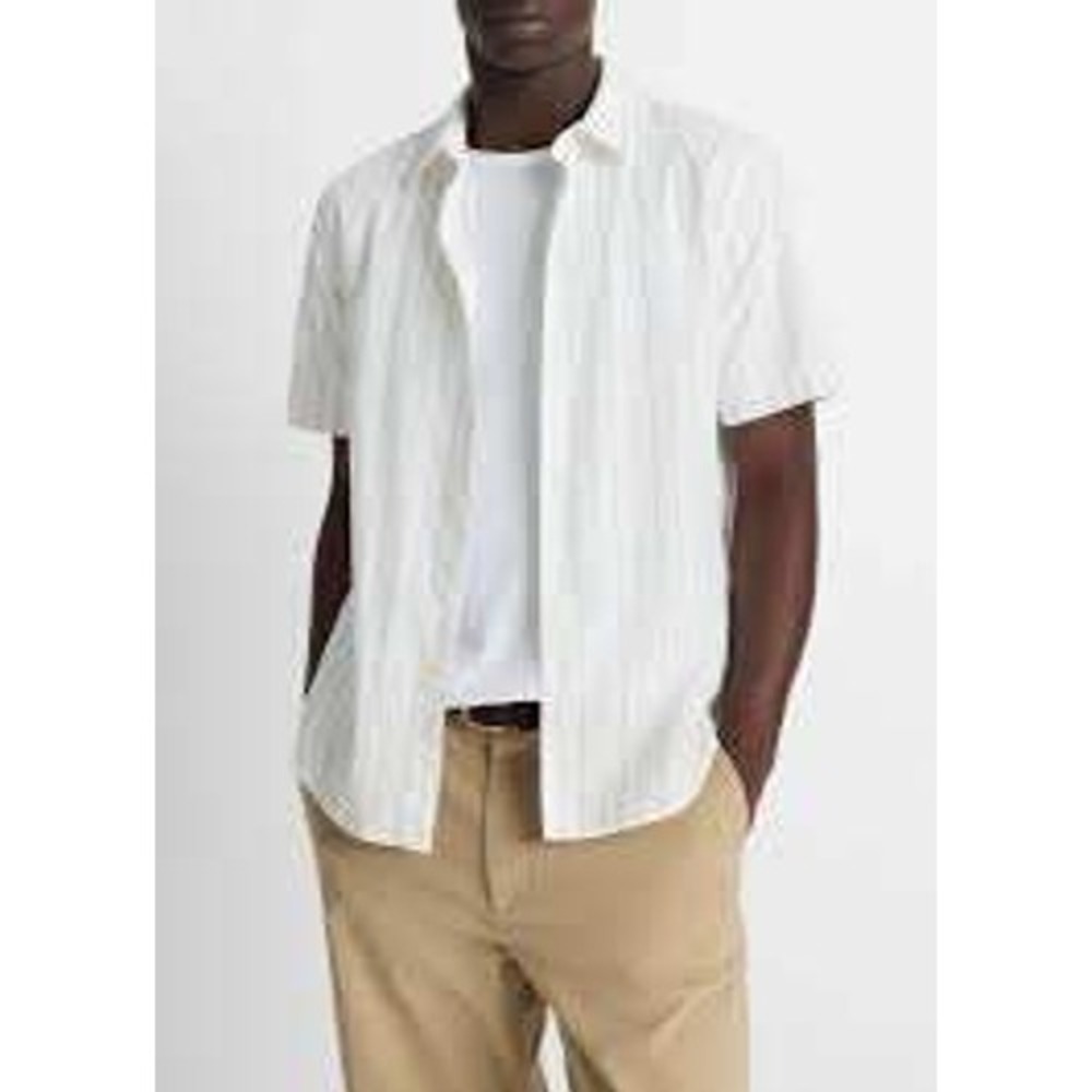 Vince Men's NWOT $168‎ Chatsworth Stripe Short Sleeve Cotton Button-Up Shirt XL